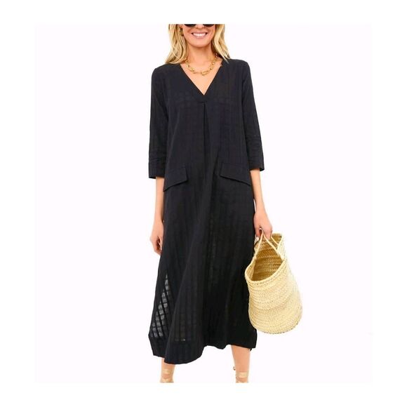 Pomander Place by Tuckernuck Black Carolina Caftan Dress Maxi Swim Cover-Up sz S - Picture 1 of 4